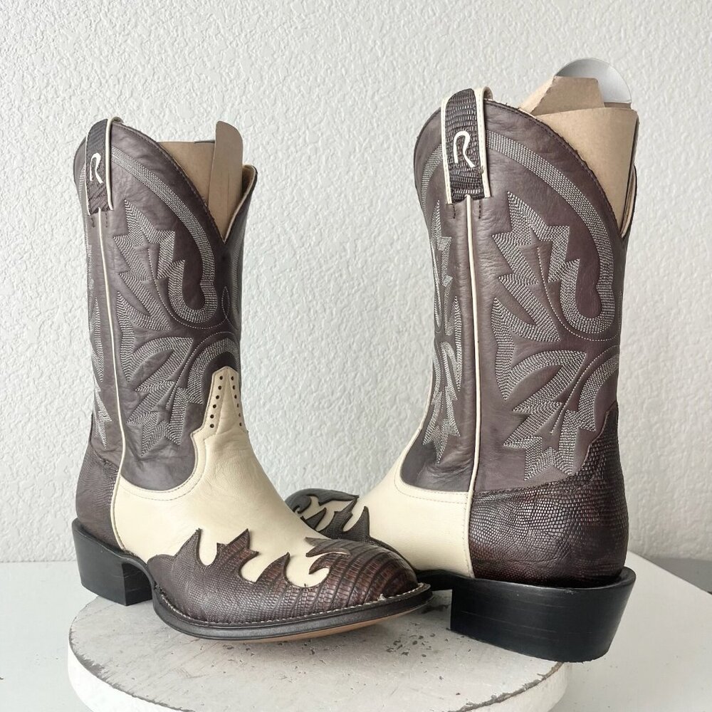 Rod Patrick Womenss Cowboy Boots Cream Calf & Cacao Lizard Round Toe Size 9.5 EE